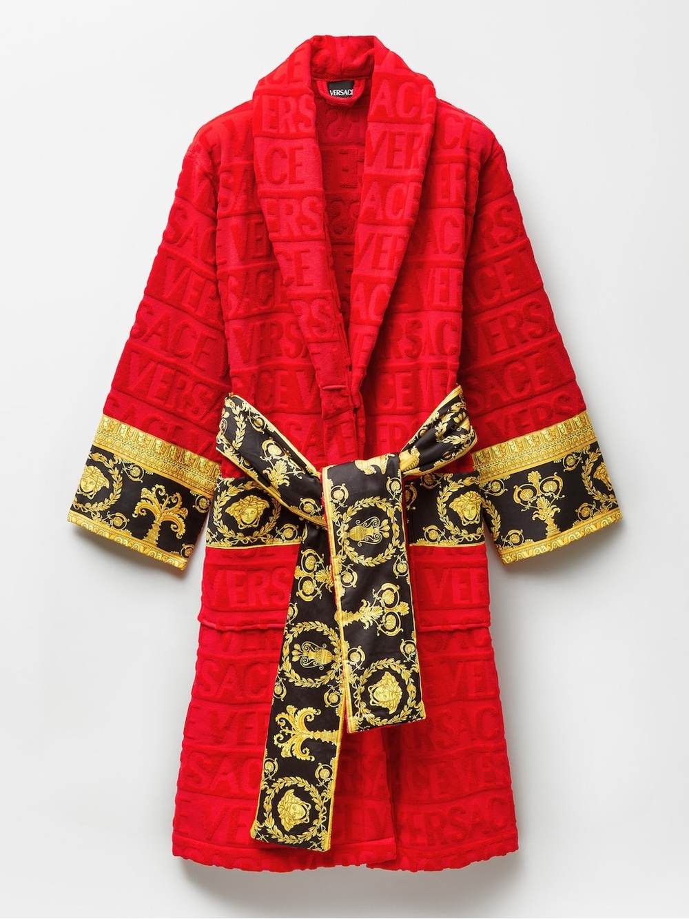 Versace Unisex Barocco Sleeve Robe With Belt Red / Gold Color Size X-Large